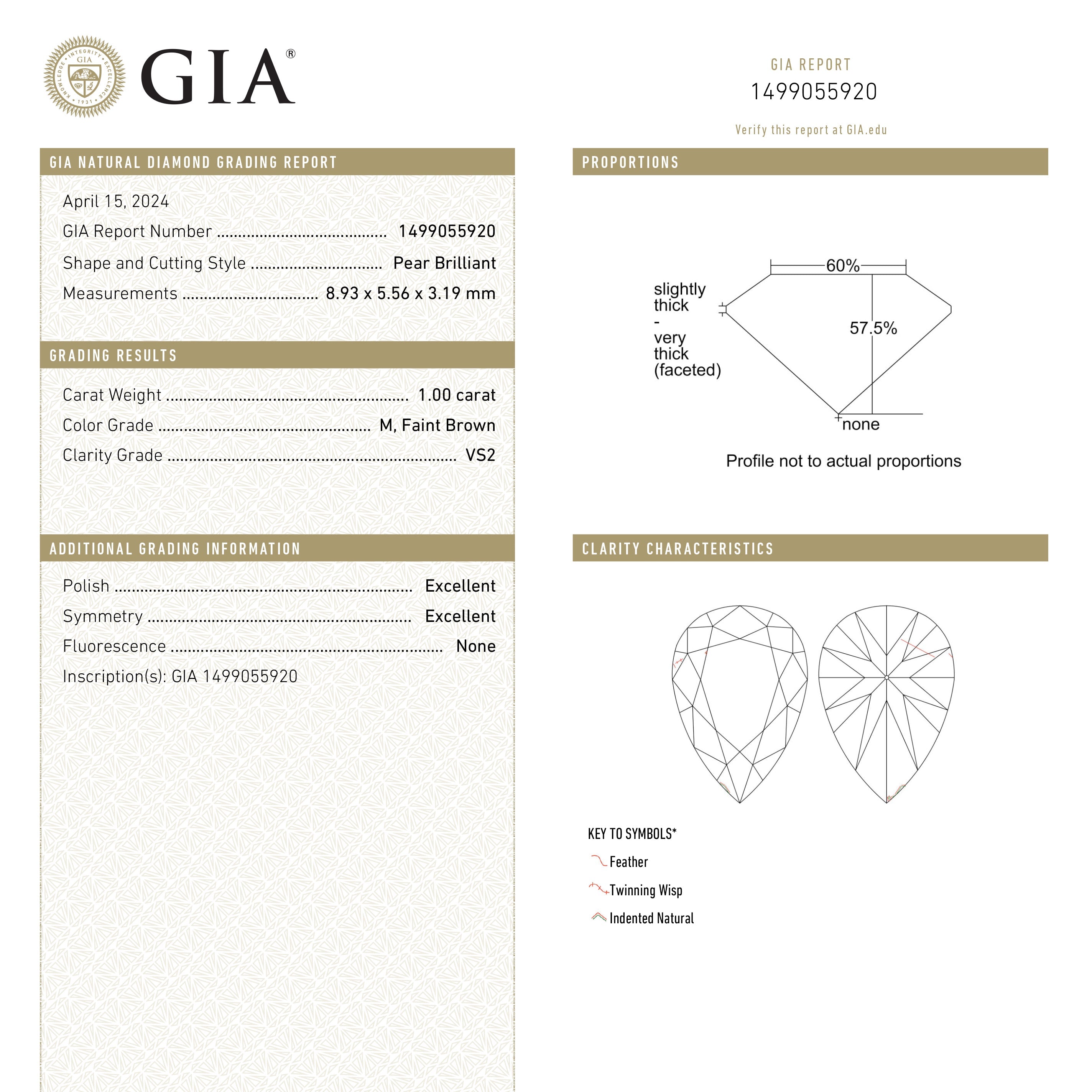 1.00ct 8.93x5.56x3.19mm GIA VS2 M Pear Brilliant 🇨🇦 26317-01