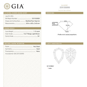 1.12ct 8.54x4.85x3.40mm GIA SI1 S-T Geo Pear Step Cut 🇿🇦 26113-01