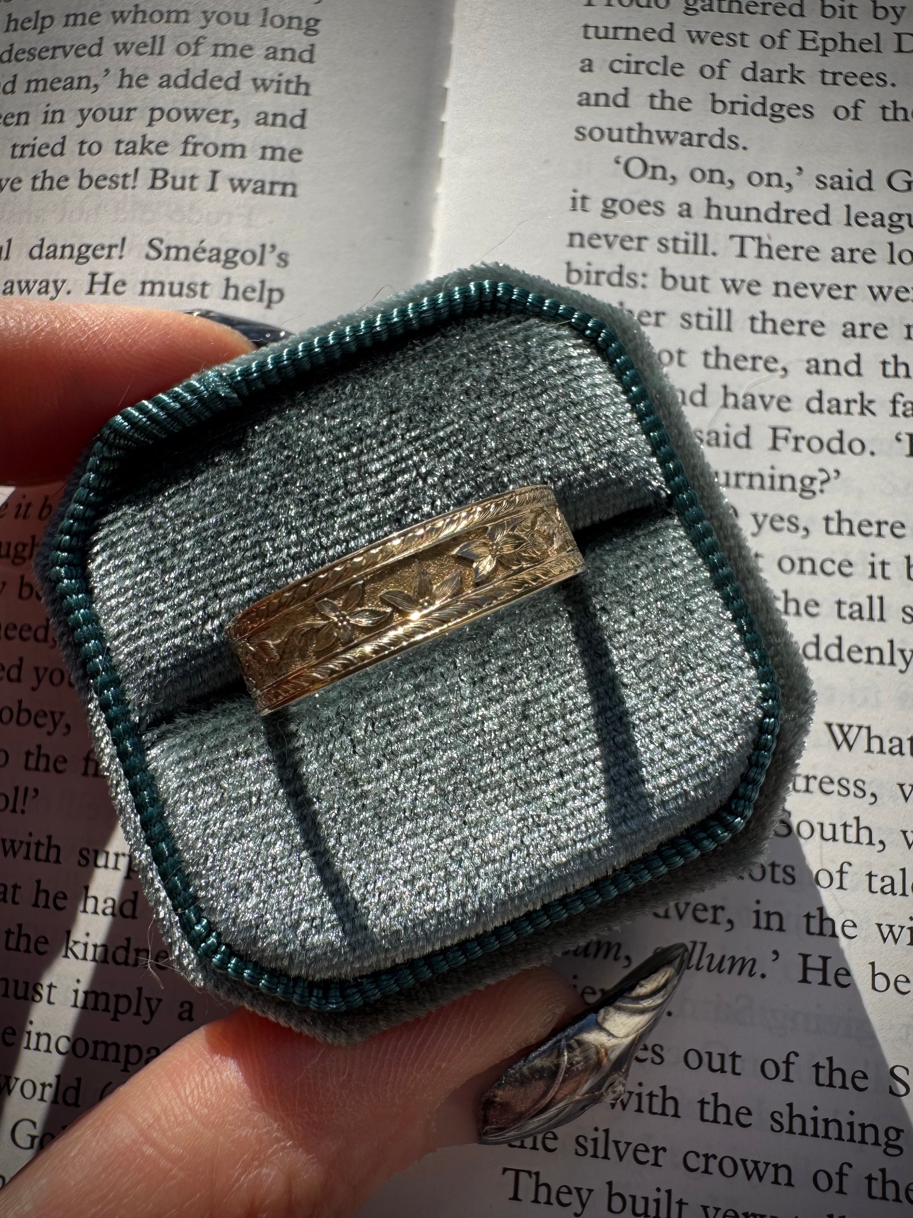 Hand Engraved Moonflower Band