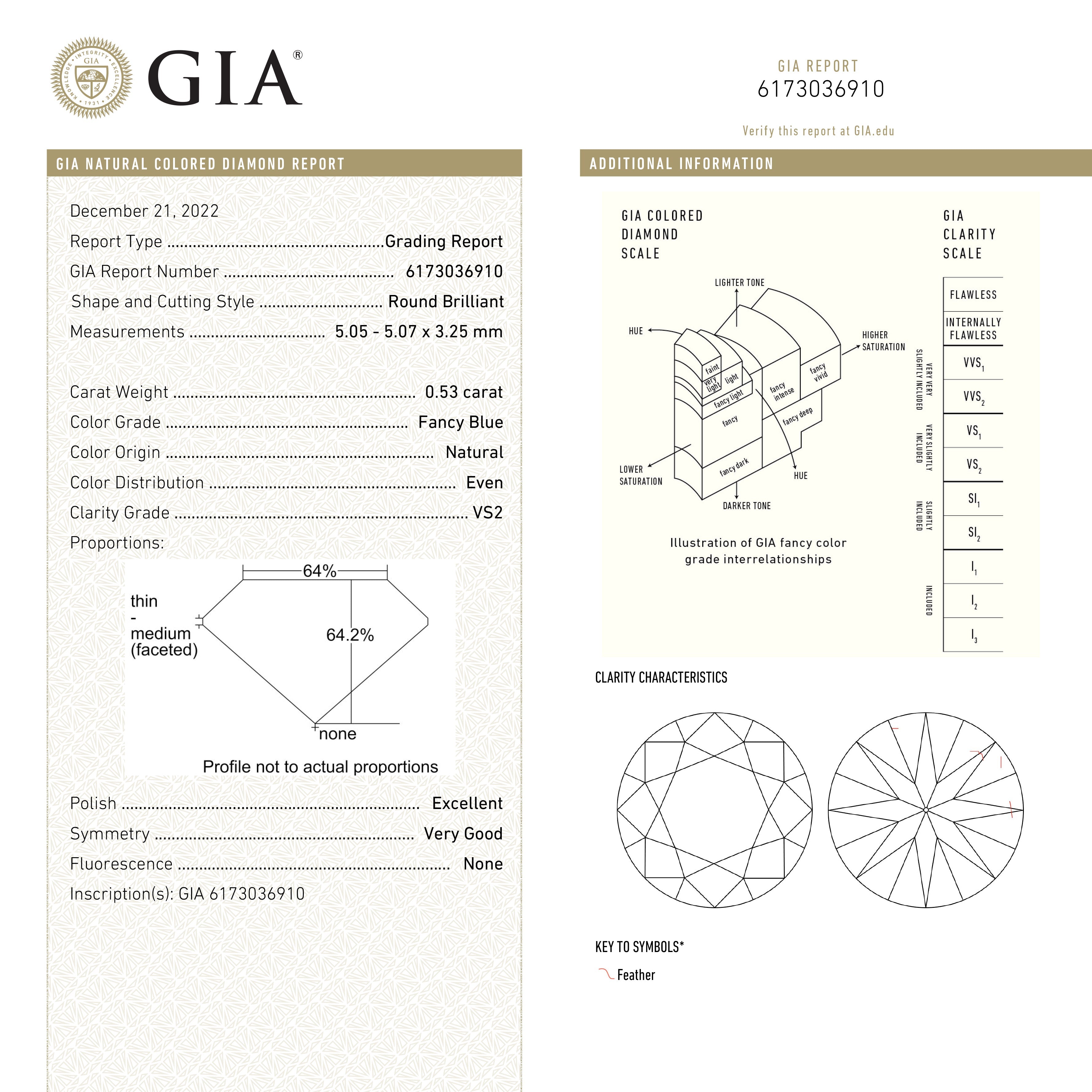 0.53ct 5.07x5.05x3.25 GIA VS2 Fancy Blue Round Brilliant 24145-01