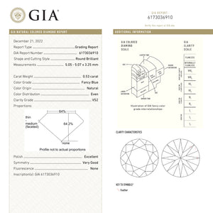 0.53ct 5.07x5.05x3.25 GIA VS2 Fancy Blue Round Brilliant 24145-01