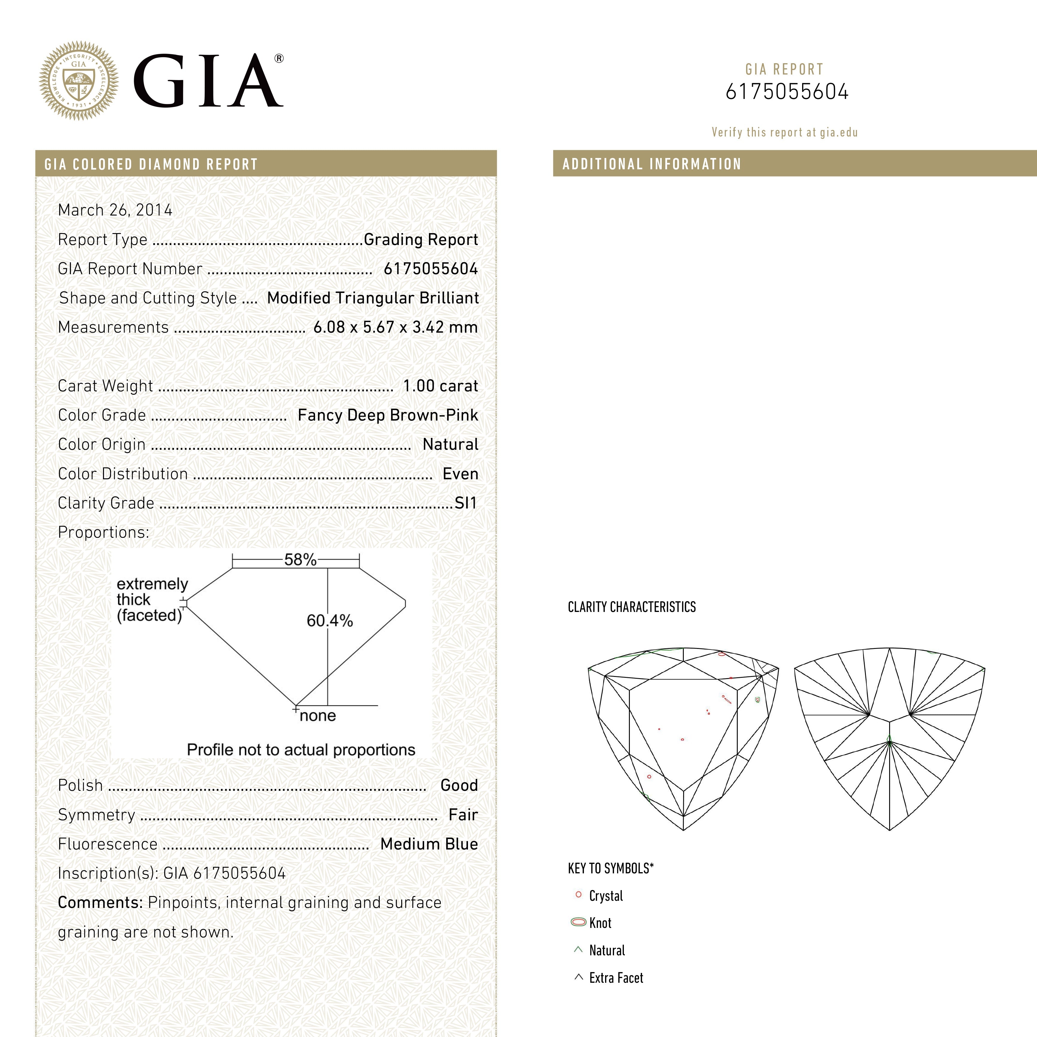1.00ct 6.08x5.67x3.42mm GIA SI1 Fancy Brown-Pink Trillion Brilliant 🇦🇺 24113-01