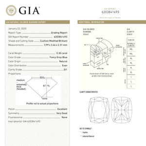 0.30ct 3.99x3.44x2.31mm GIA SI1 Fancy Grey-Blue Cushion Brilliant 24142-01