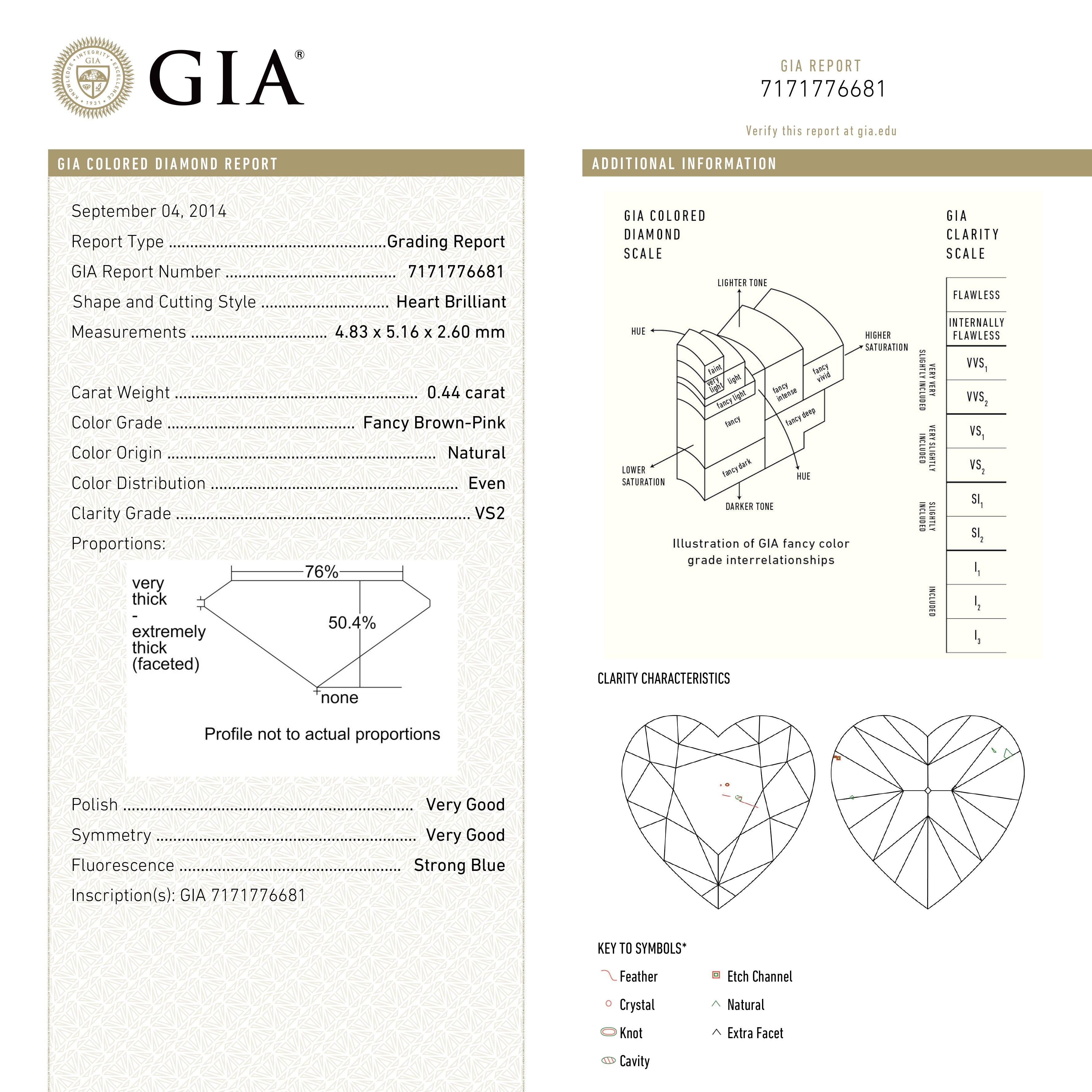0.44ct 4.83x5.16x2.60mm GIA VS2 Fancy Brown-Pink Heart Brilliant 🇦🇺 24154-01