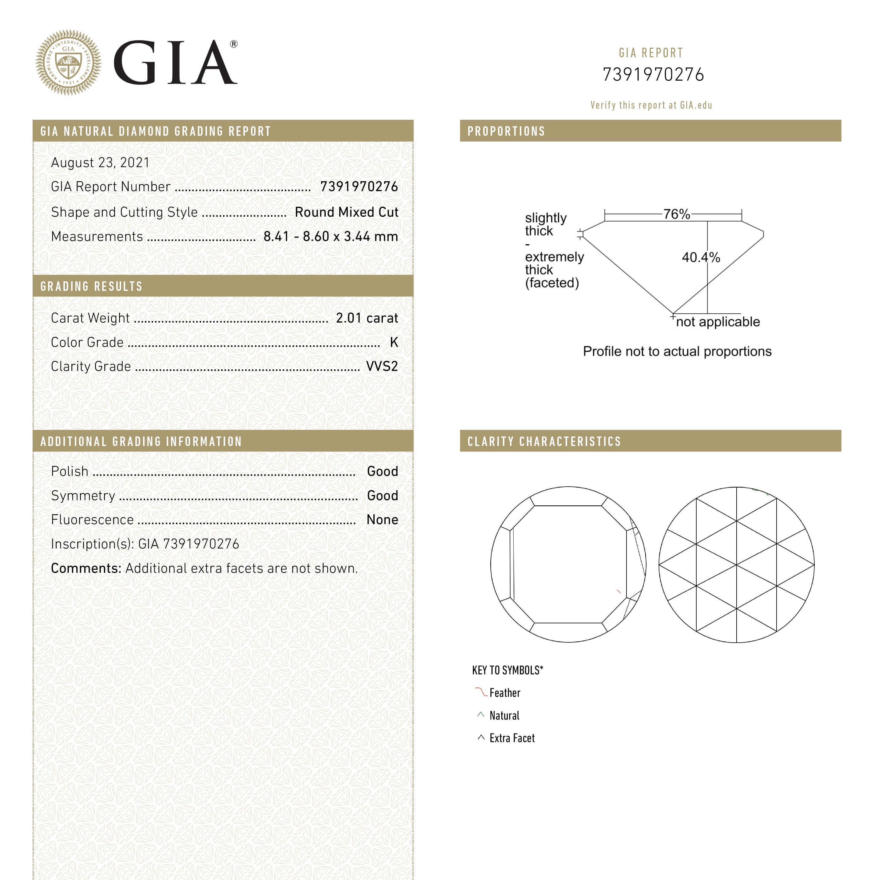 2.01ct 8.60x8.41x3.44mm GIA VVS2 K Round Rosecut 20727-01