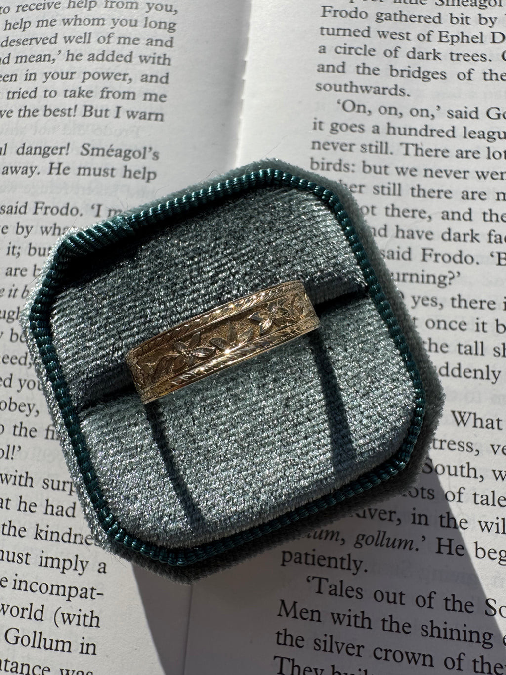 Hand Engraved Moonflower Band