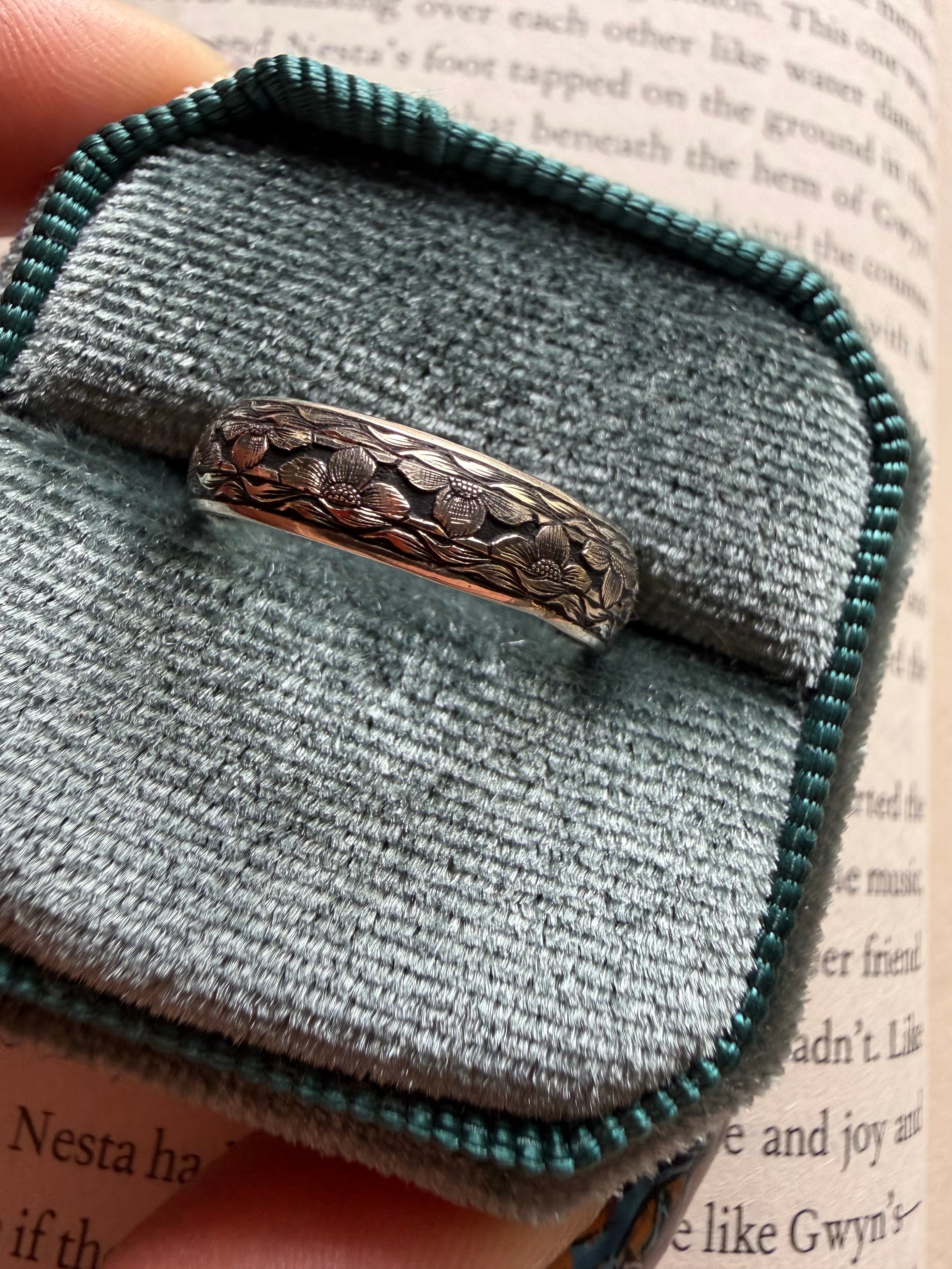 14k Hand Engraved Floral Band RTS