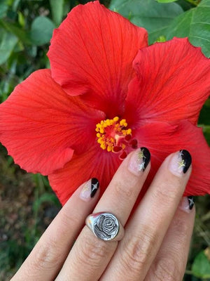 Hand-Engraved Rose Signet Ring