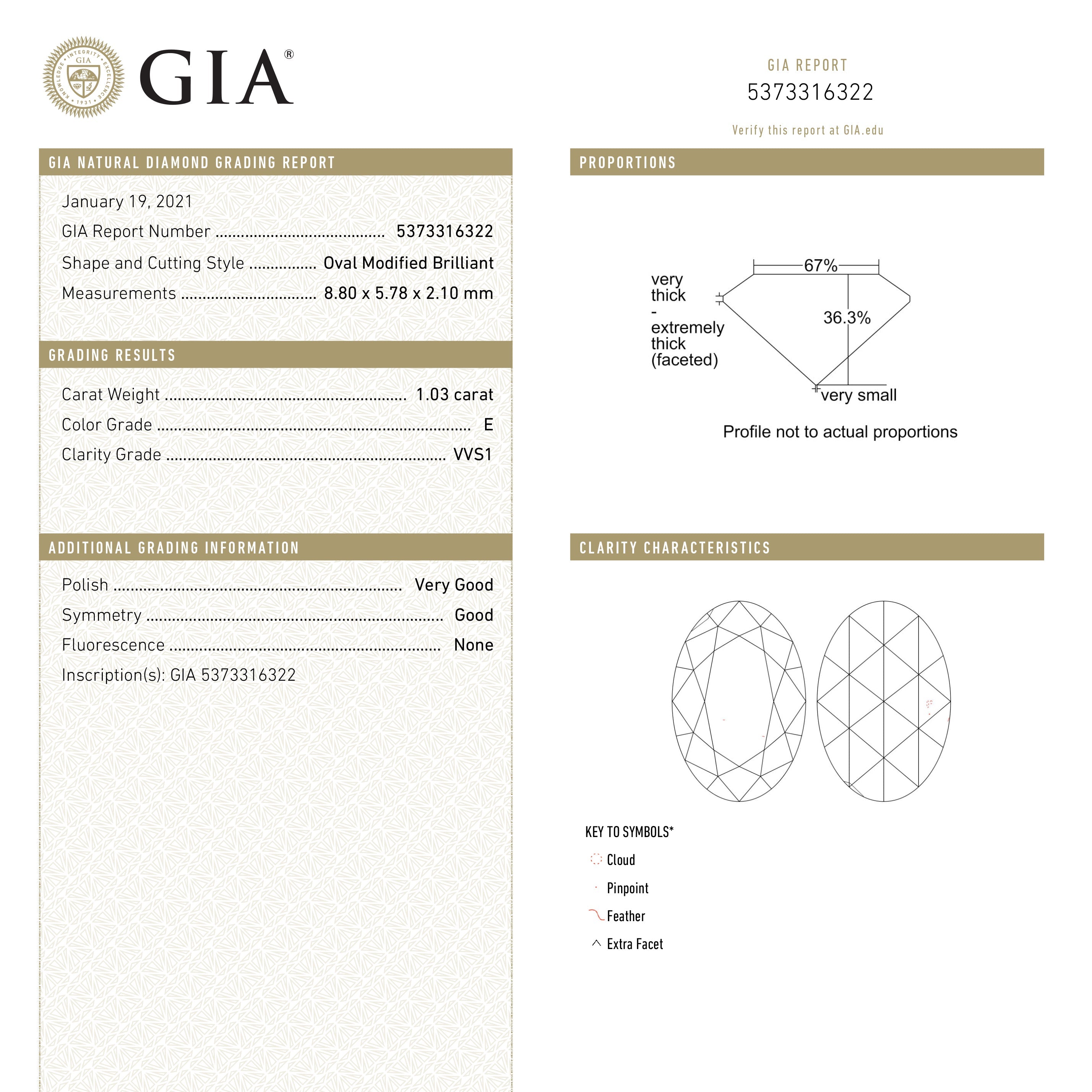 1.03ct 8.80x5.78x2.10mm GIA VVS1 E Oval Rosecut 20725-02