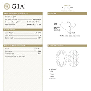 1.03ct 8.80x5.78x2.10mm GIA VVS1 E Oval Rosecut 20725-02