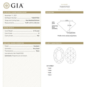 3.10ct 15.87x8.13x2.56mm GIA VS2 K Oval Rosecut 19883-01