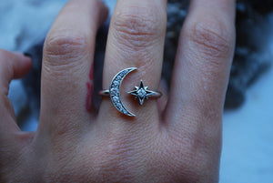 Moon + Star Ring