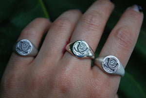 Hand-Engraved Rose Signet Ring