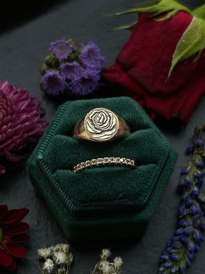 Hand-Engraved Rose Signet Ring